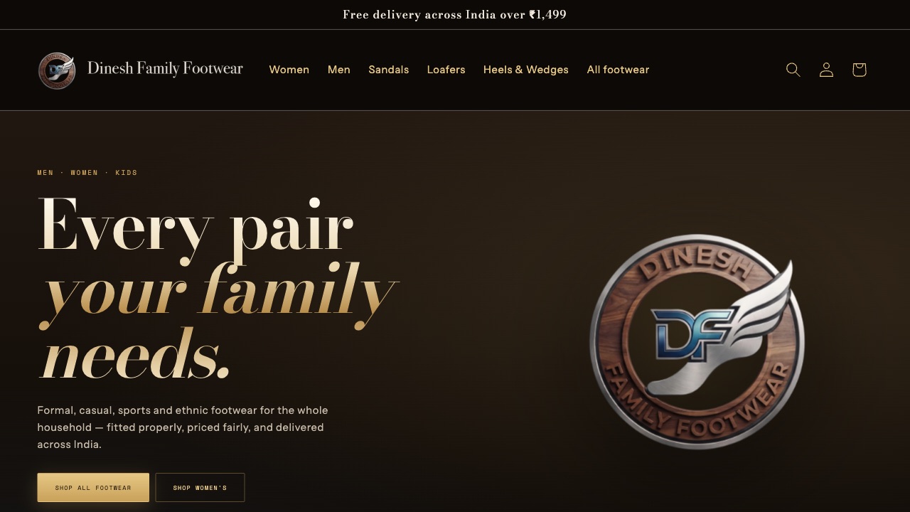 Dinesh Family Footwear — footwear e-commerce store, built by Hykvra Studio