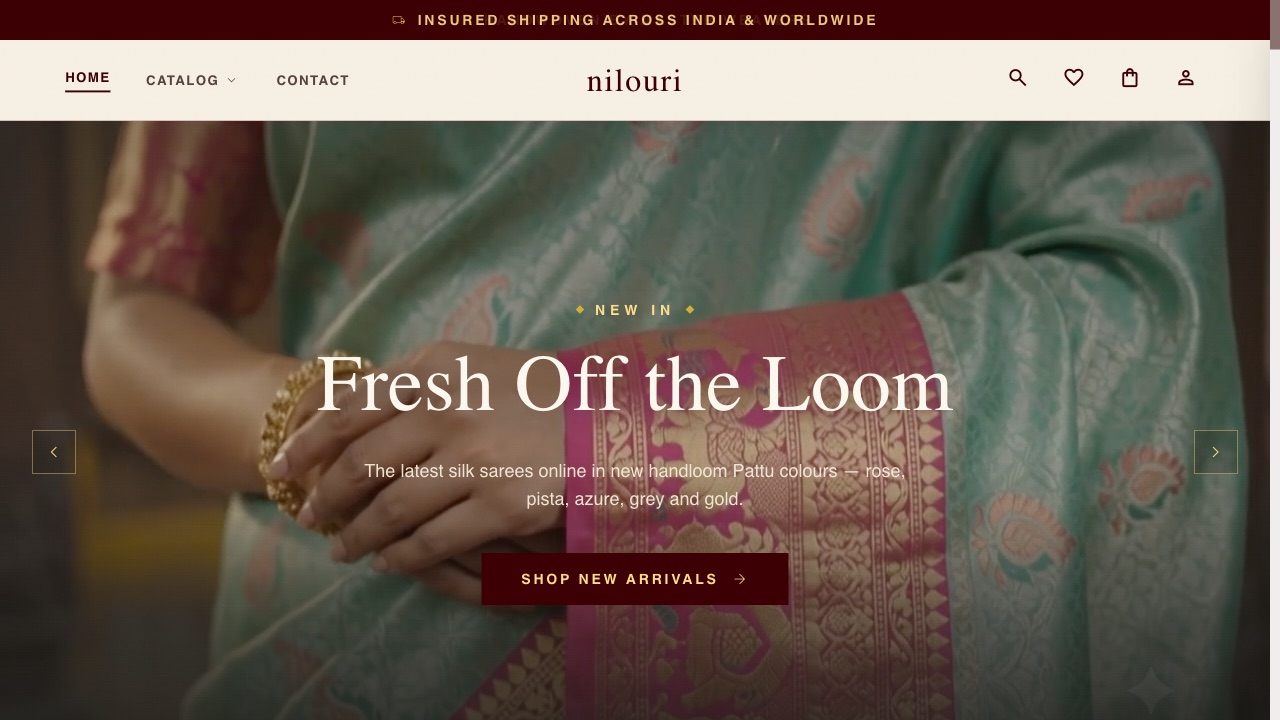 Nilouri — luxury handloom saree Shopify store, built by Hykvra Studio